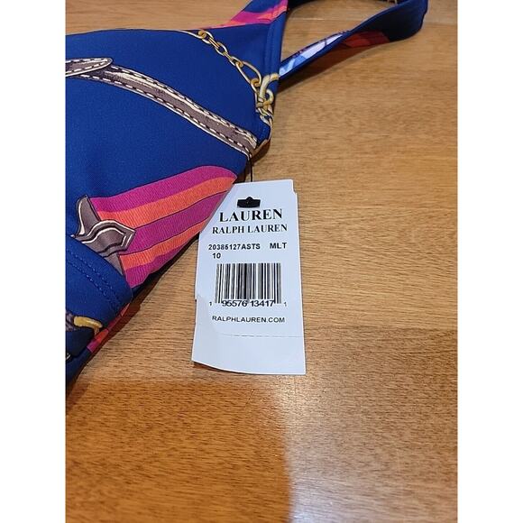 Ralph Lauren Chain Print Gold Embellish Size 10 Tankini Swim Top NWT Black Label - Picture 6 of 11